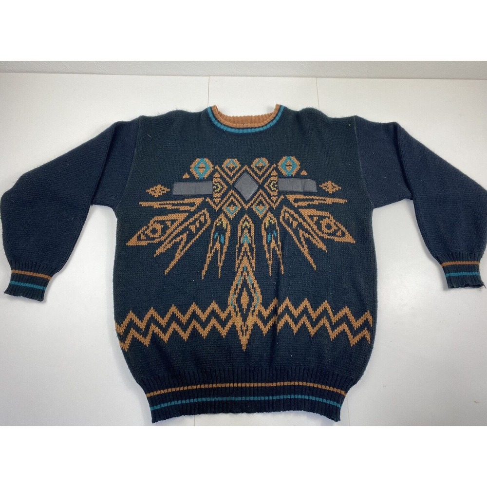 Vintage Impact Men's XL 90's Multi Sweater Genuine Leather Patchwork Aesthetic